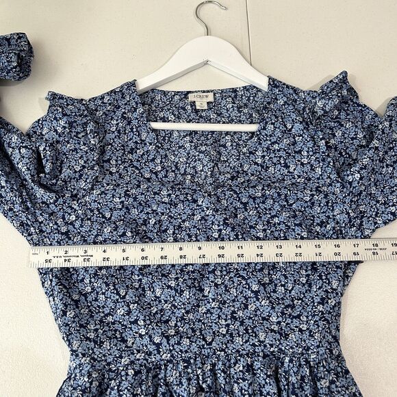 J.Crew Womens Dress Small Blue 100% Cotton Floral Puff Sleeve Belted Preppy Boho - Picture 5 of 15